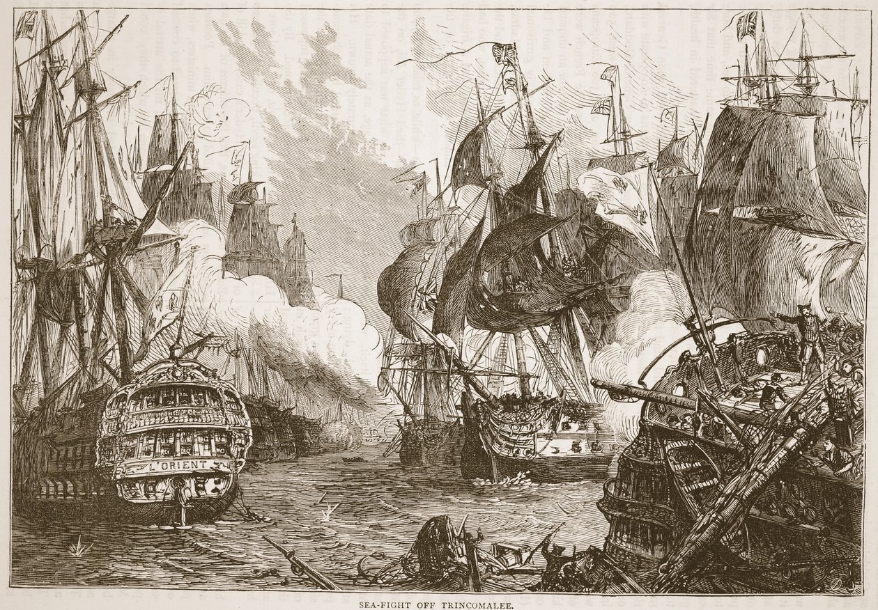 Sea-Fight off Trincomalee, Illustration from Cassell