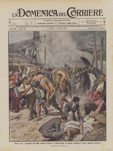 Unknown heroes, brave men who rescue people from the burning sulfur mine of Casteltermini