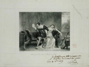 The Letter Scene from the Opera The Barber of Seville by Rossini engraved by Villain de Sevres
