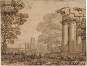 Landscape with Ruins, Pastoral Figures, and Trees by Claude Lorrain