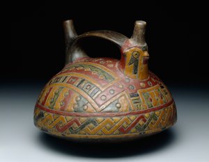 Double-spout strap-handle vessel depicting a falcon, Early Horizon, Epoch 8, c.500-400 B.C.