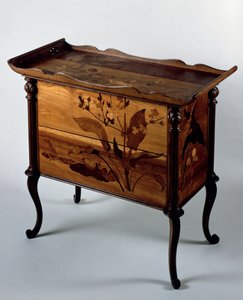 Art Nouveau style commode with polychrome inlays and tray top