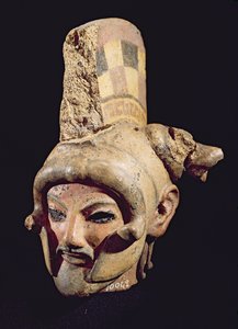 Head of a warrior wearing a helmet, from Satricum