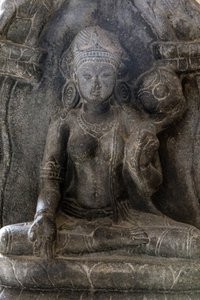 National Museum of India, Delhi. Gaja-Lakshmi (elephants showering water on goddess Lakshmi). Pala, 9th century A.D. Bihar. Stone. (detail) India.