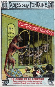 Monkey and Leopard - Fables by Jean de La Fontaine (1621-95) - Chromolithography of the end of the 19th century Private Collection