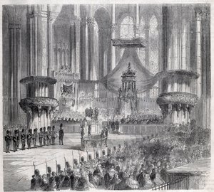 Risorgimento - Celebration of Te Deum in Milan Cathedral at presence of kings of Italy and France