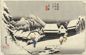 Evening Snow at Kambara, No.16 from The 53 Stations of the Tokaido, pub. by Hoeido, 1833